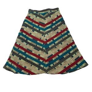 Vintage women's small skirt 70s patchwork corduroy red boho quirky librarian gre